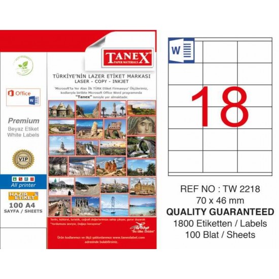 Tanex Etiket Tw-2218 70X46 A4 - 100 sayfa