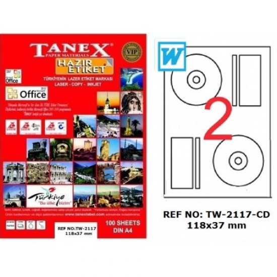Tanex Etiket Tw-2117 Cd Etiketi 118X37 100 sayfa A4